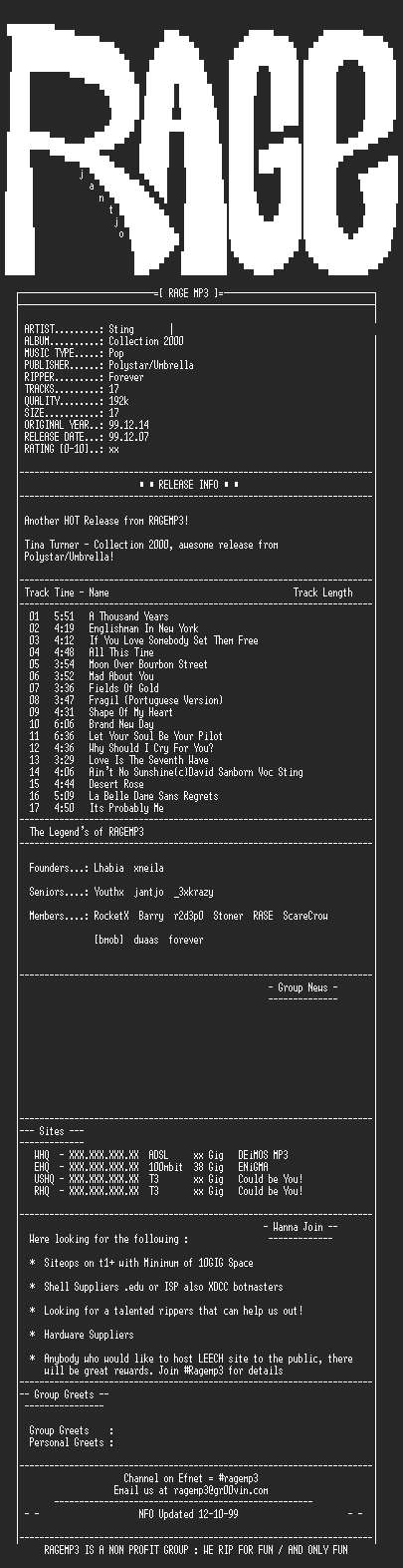 NFO file for Sting-Collection_2000-(1999)-RAGE