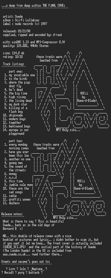 NFO file for Suede-Sci_Fi_Lullabies-TFC