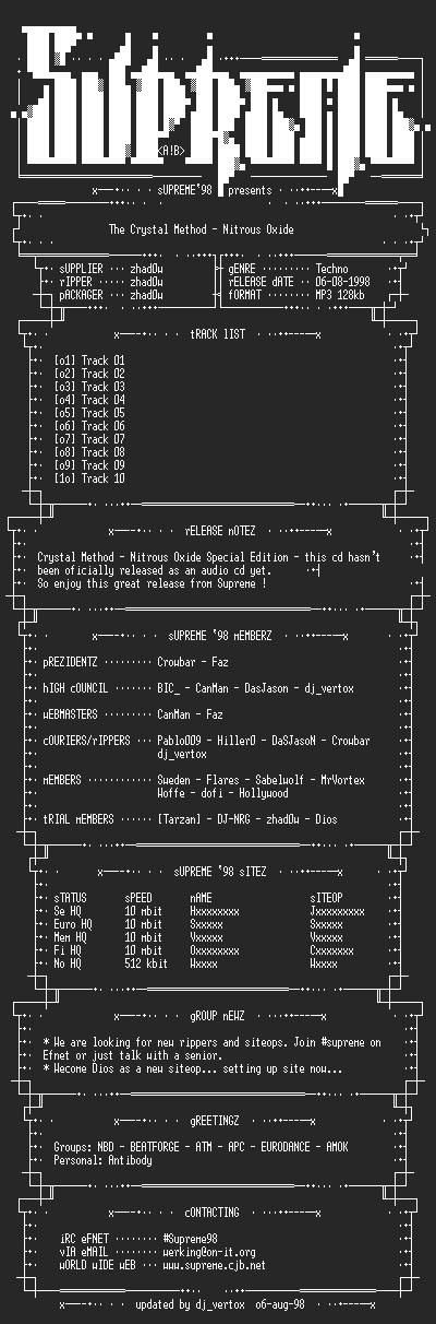 NFO file for The_crystal_method-nitrous_oxide__sampler_sP98