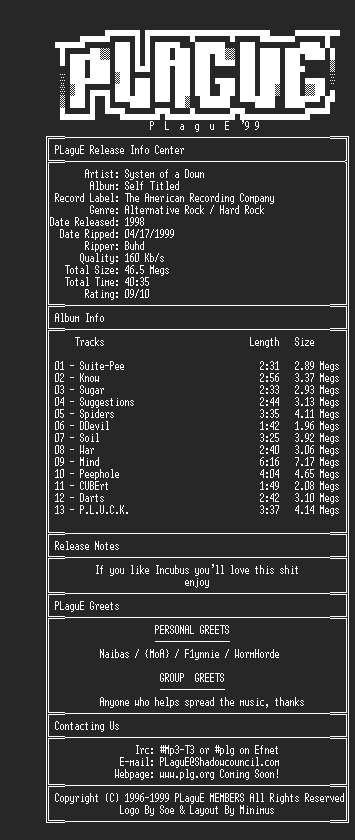 NFO file for System_of_a_down-self_titled-plg-buhd