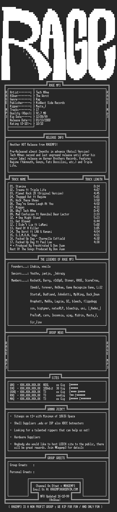 NFO file for Tech_N9ne-The_Worst-2000-RAGEMP3