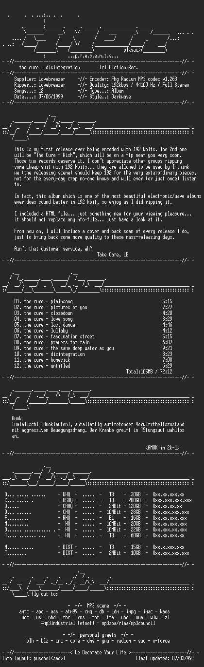 NFO file for The.Cure.-.Disintegration-(1989)-AMOK