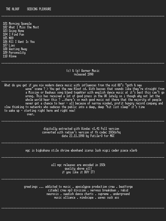 NFO file for The_Aloof_-_Seeking_Pleasure-MGC
