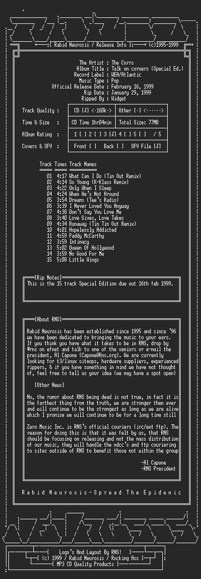 NFO file for The_Corrs-Talk_On_Corners_(Special_Ed)-1999-RNS