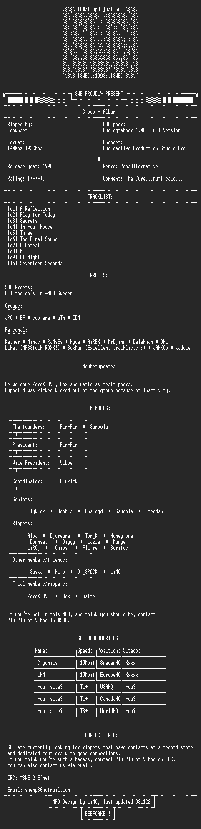 NFO file for The_Cure-Seventeen_Seconds-SWE