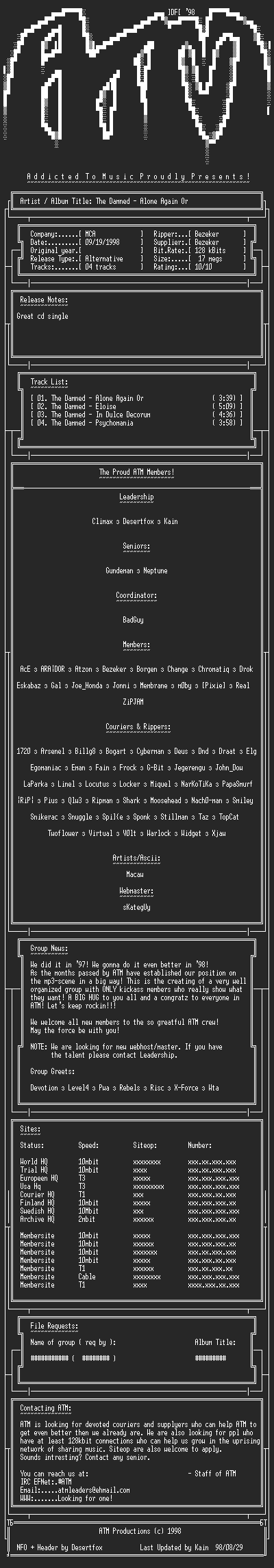 NFO file for The_Damned_-_Alone_Again_Or_(1987)_-_ATM