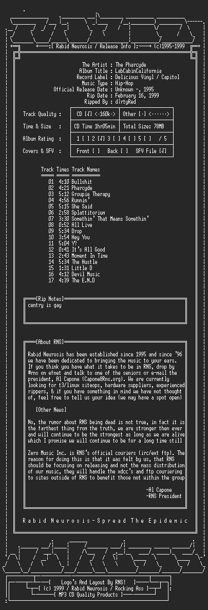NFO file for The_Pharcyde-LabCabinCalifornia-1995-RNS