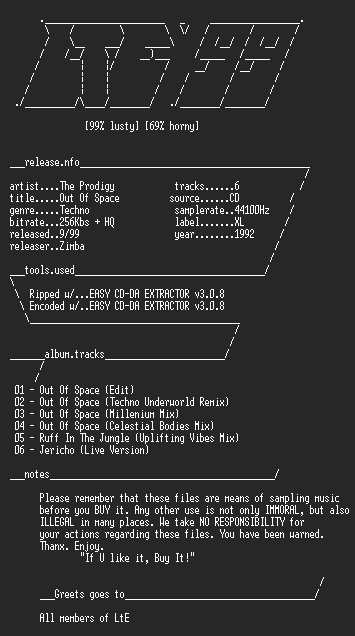 NFO file for The_Prodigy_-_Out_Of_Space-(1992)-LtE