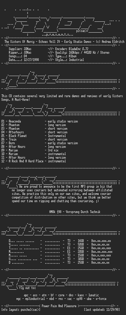 NFO file for The_Sisters_Of_Mercy-Echoes_Vol_IV-(Early_Studio_Demos)-AMOK