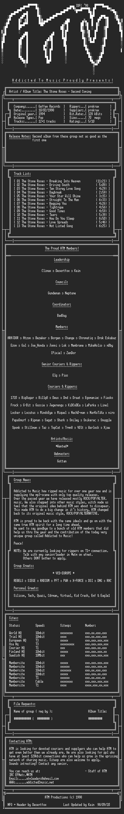 NFO file for The_Stone_Roses_-_Second_Coming_(1994)_-_ATM