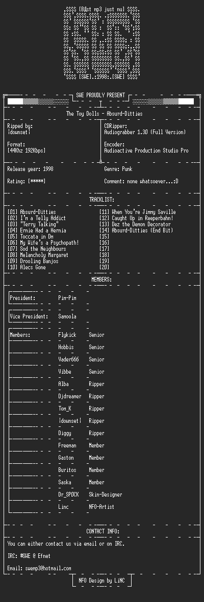 NFO file for The_Toy_Dolls_-_Absurd-Ditties-SWE