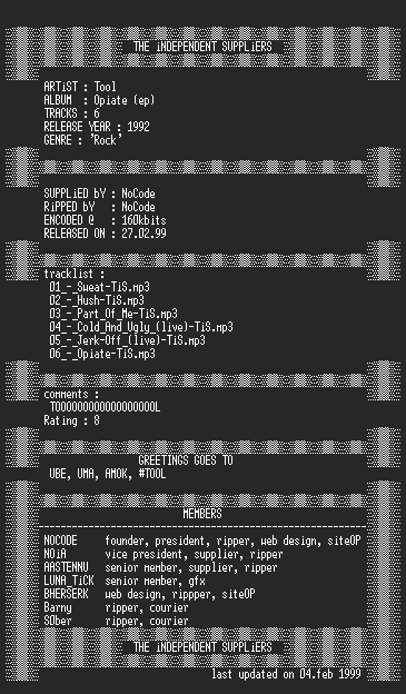 NFO file for Tool_-_Opitiate-TiS