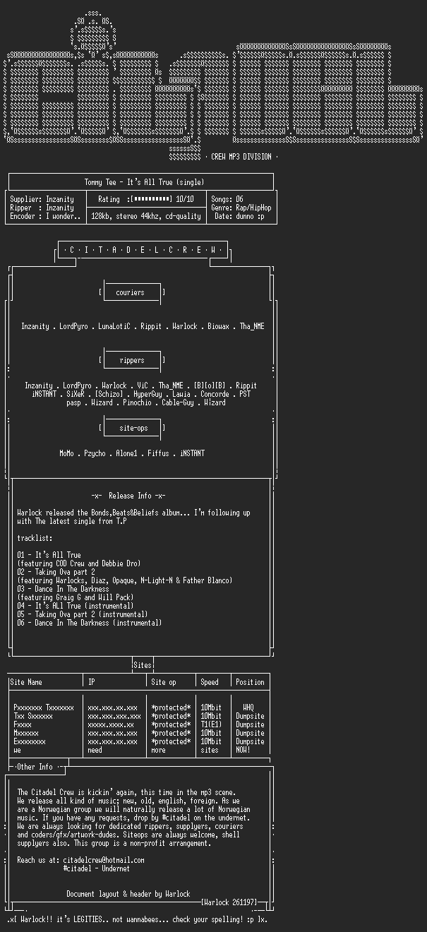 NFO file for Tommy.Tee-It's.All.True--Inzanity-CCMP3D