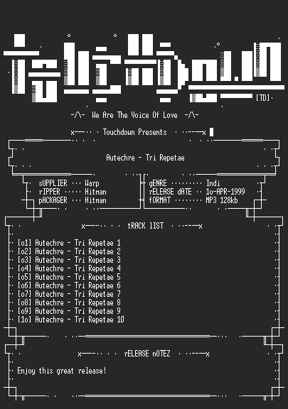 NFO file for Autechre_-_Tri_Repetae-(1995)-TD