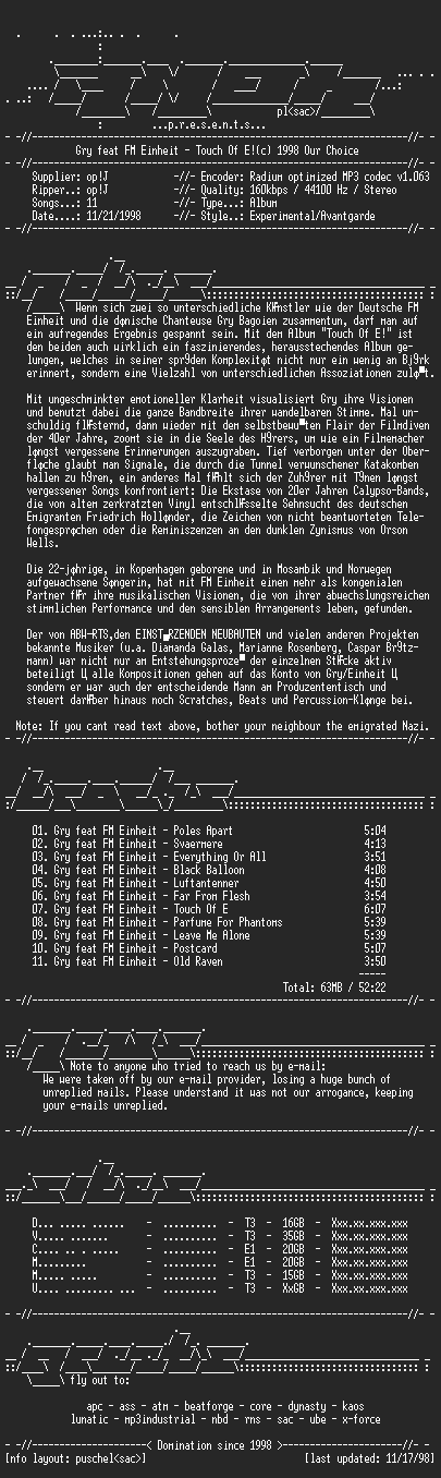 NFO file for Gry_feat_FM_Einheit-Touch_Of_E_(1998)-AMOK