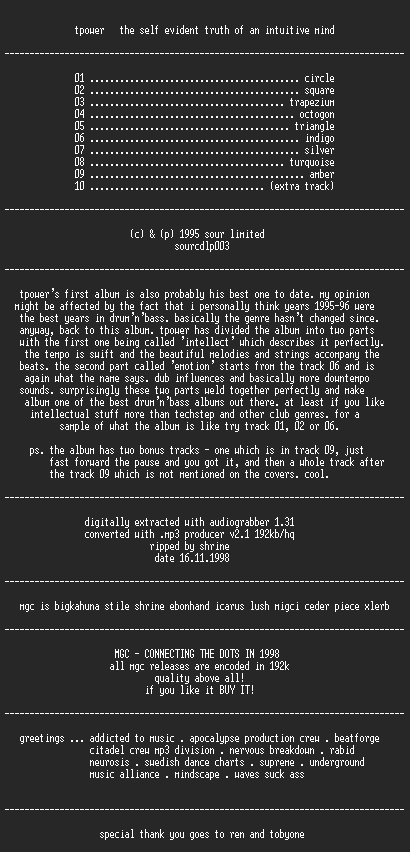 NFO file for Tpower_-_The_Self_Evident_Truth_Of_An_Intuitive_Mind-MGC