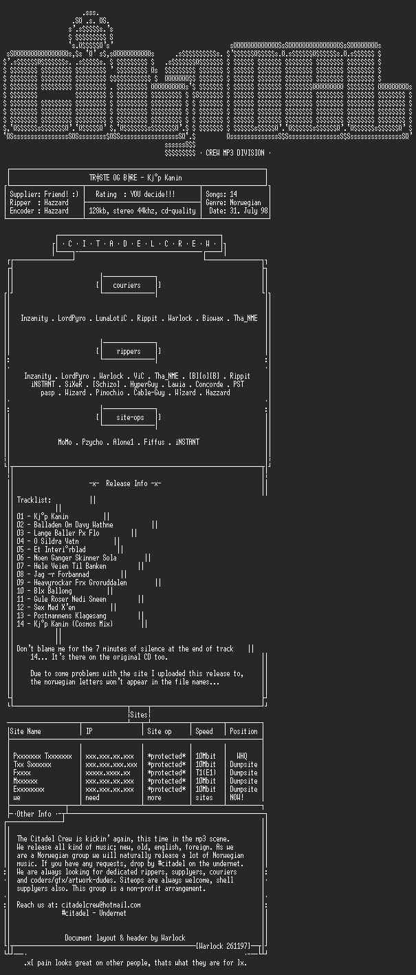 NFO file for Troste.Og.Baere-Kjop.Kanin-Hazzard-CCMP3D