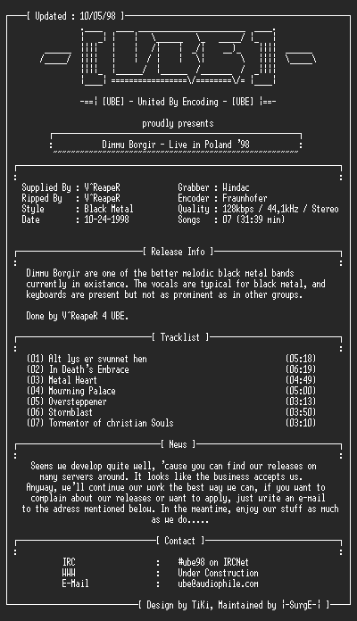 NFO file for Dimmu_Borgir_-_Live_in_Poland_98-UBE