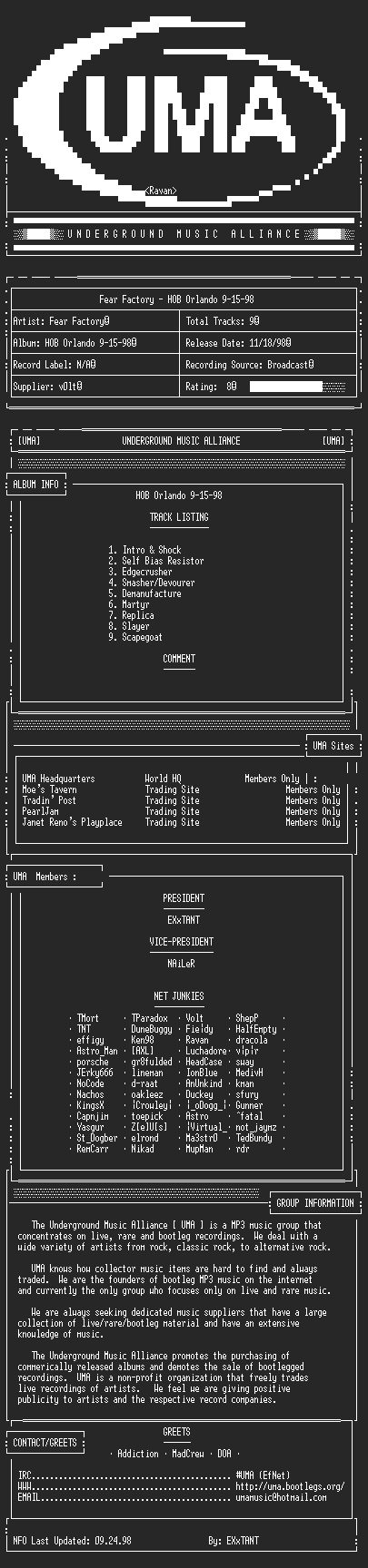 NFO file for Fear_Factory-HOB_Orlando_9-15-98-UMA