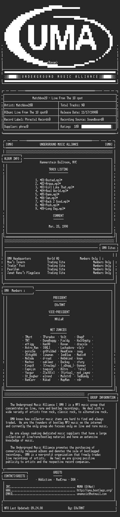 NFO file for Matchbox20-Live_From_The_10_Spot-1998-UMA