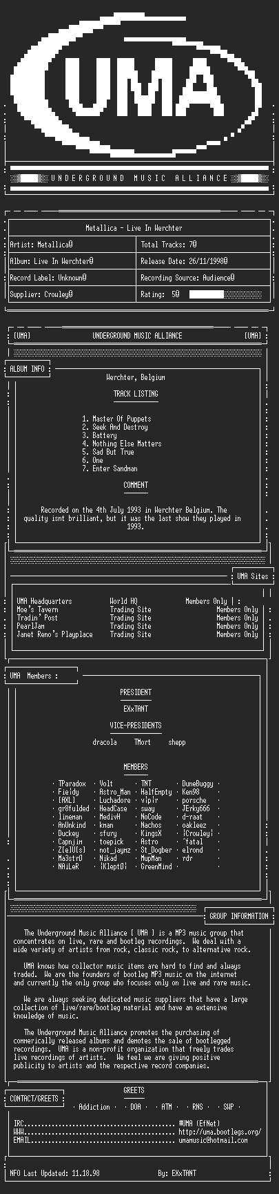 NFO file for Metallica-Live_In_Werchter-1993-UMA