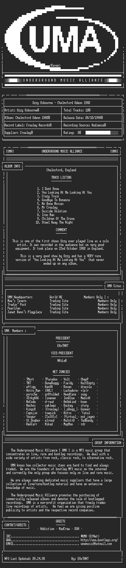 NFO file for Ozzy_Osbourne-Chelmsford_Odeon_1980-UMA