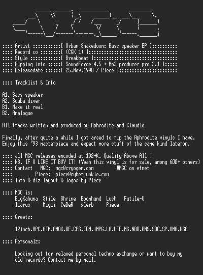 NFO file for Urban_Shakedown_-_Bass_Speaker_EP-MGC