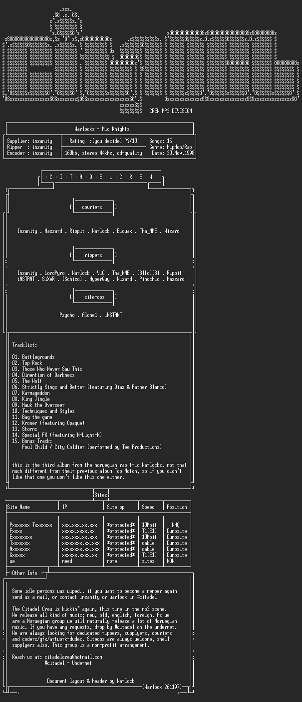 NFO file for Warlocks-Micknights-CCMP3D