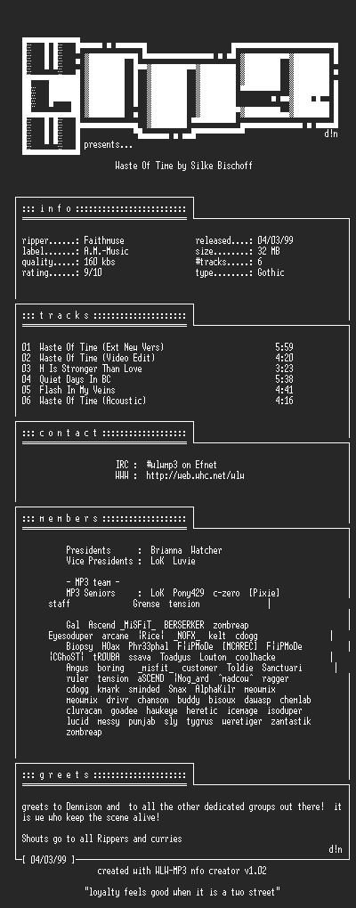 NFO file for Silke_Bischoff-Waste_Of_Time-1996-WLW