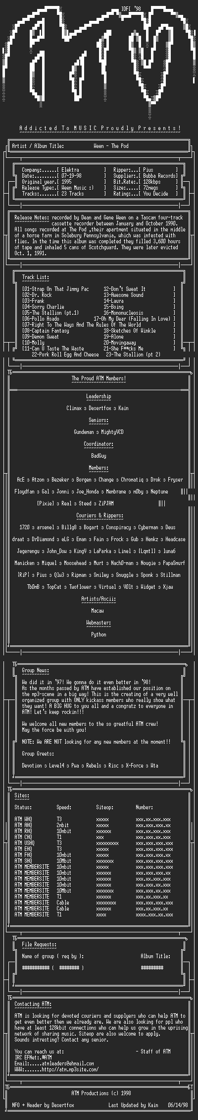 NFO file for Ween_-_The_Pod_(1995)_-_ATM