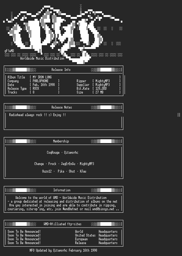 NFO file for Radiohead_-_My_Iron_Lung-WMD