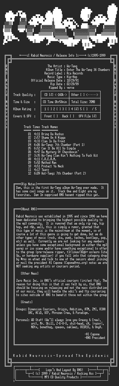 NFO file for Wu-Tang-Enter_The_Wu-Tang_36_Chambers-1991-RNS