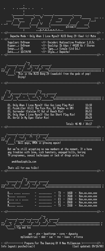 NFO file for Depeche_Mode-Only.When.I.Lose.Myself.(XLCD.Bong.29.Swe)-AMOK