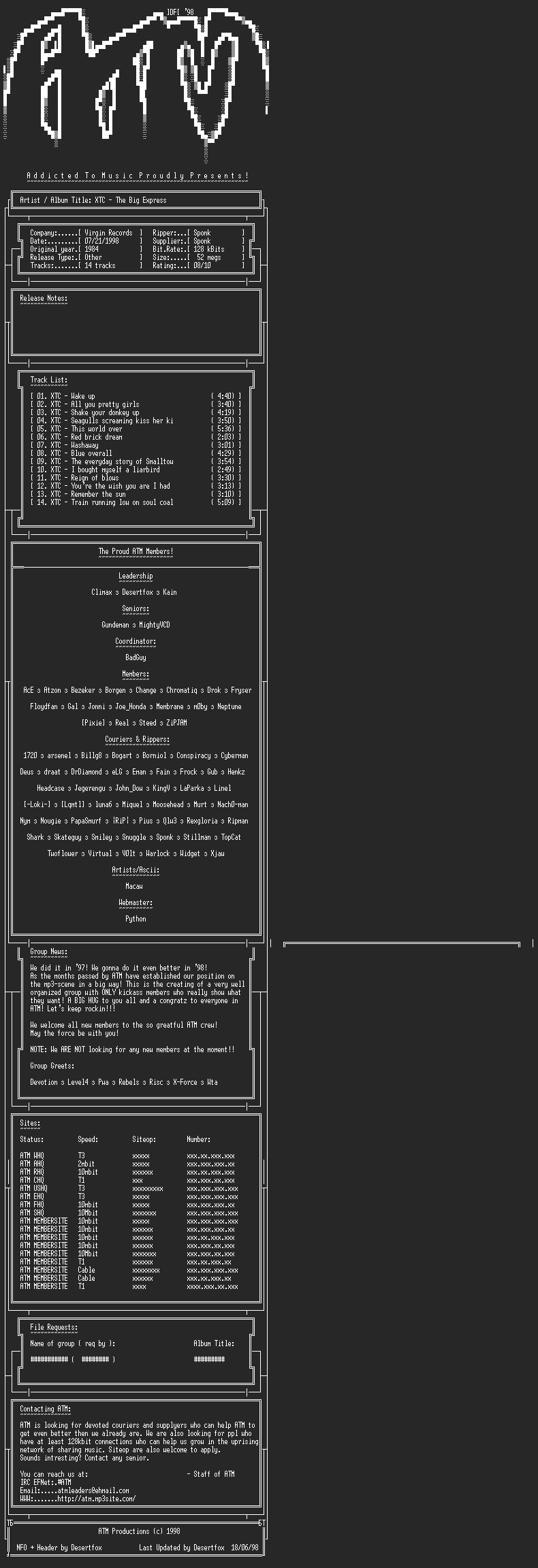 NFO file for XTC_-_The_Big_Express_(1984)_-_ATM