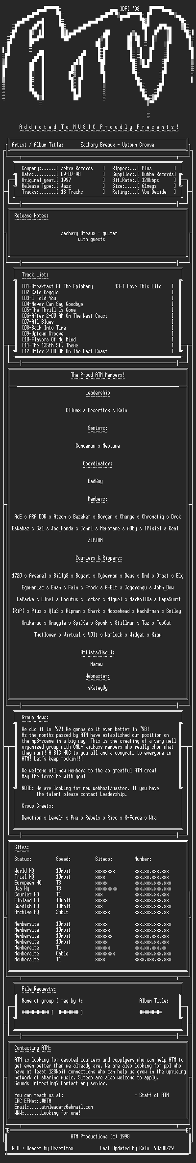 NFO file for Zachary_Breaux_-_Uptown_Groove_(1997)-ATM